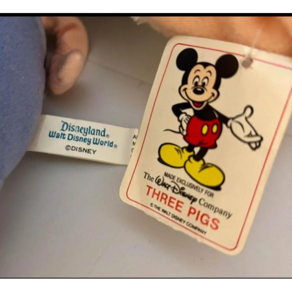 Vtg Disney Three Little Pigs Set Plush Disneyland WDW Tags Hong‎ Kong 1980s